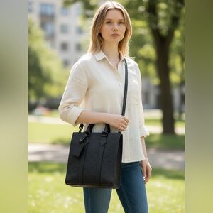 ✨🛍️ Louis Vuitton Black Monogram Taurillon Leather Sac Plat NV Bag